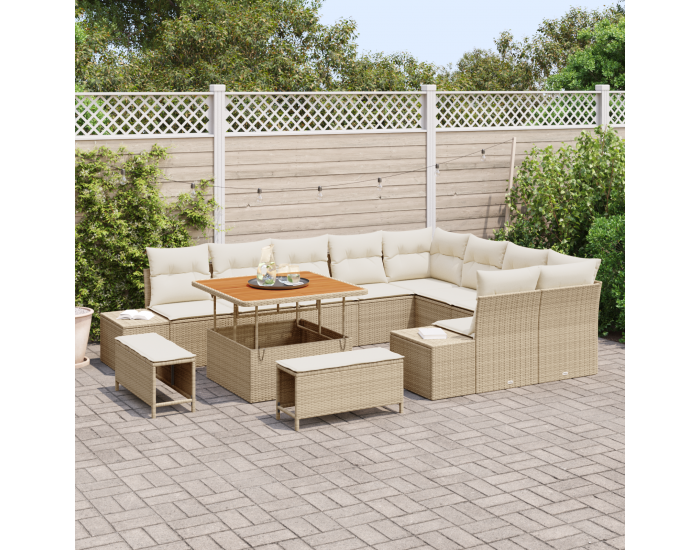 Sonata H 12 Часов комплект дивани за градина с възглавници Бежов Полиротан Акация