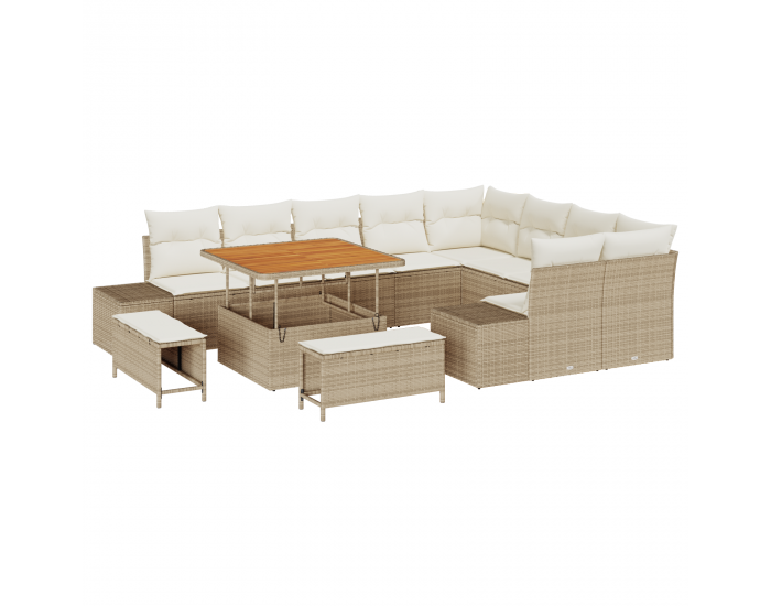 Sonata H 12 Часов комплект дивани за градина с възглавници Бежов Полиротан Акация