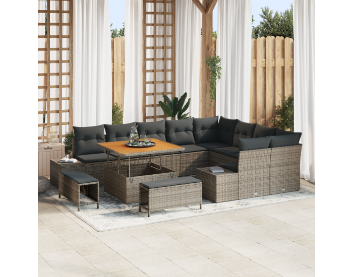 Sonata H 12 части градински комплект канапета с възглавници сив полиране акация