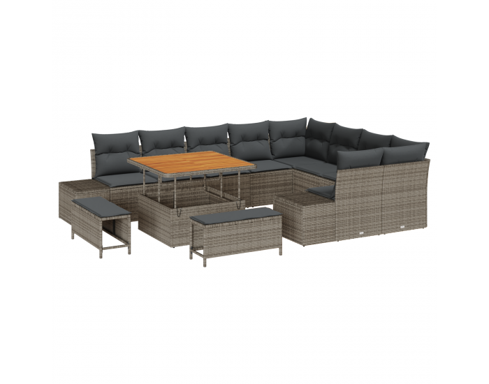 Sonata H 12 части градински комплект канапета с възглавници сив полиране акация