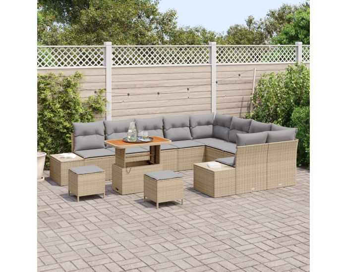 Sonata H 12 Частен Градински Диван Комплект с Възглавници Бежов Полирата Акация