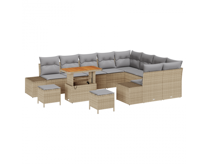 Sonata H 12 Частен Градински Диван Комплект с Възглавници Бежов Полирата Акация