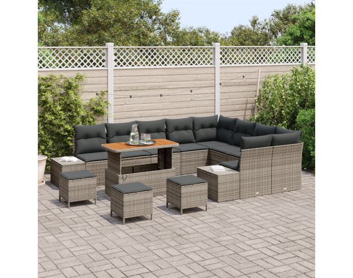 Sonata H 13 Частен Комплект Градинско Канапе с Възглавници Сиво Полиртан