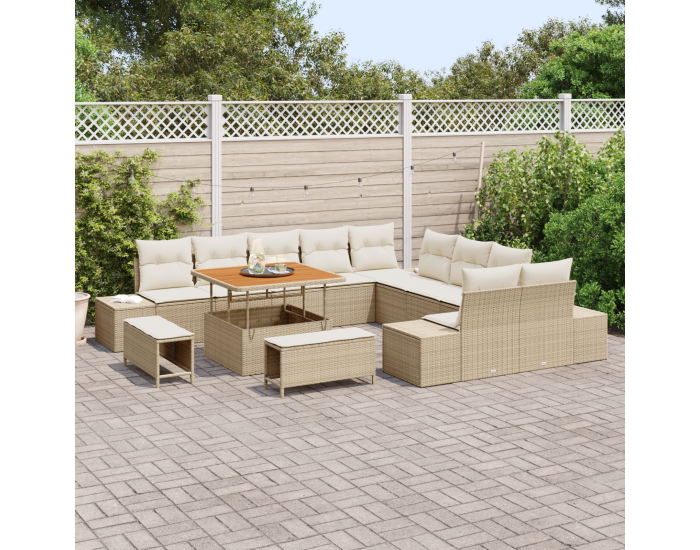 13 Частен комплект градински диван с възглавници Бежов Полипропилен Акация