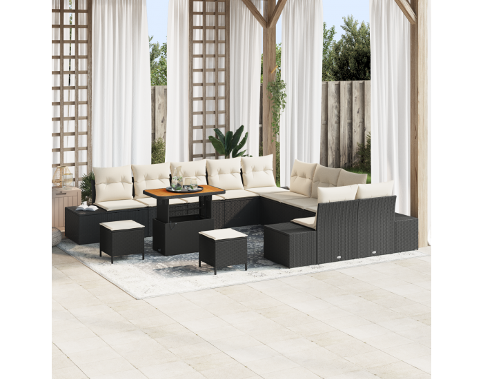 Sonata H 13 частен комплект градински диван с възглавници Черен Полиратан Акация
