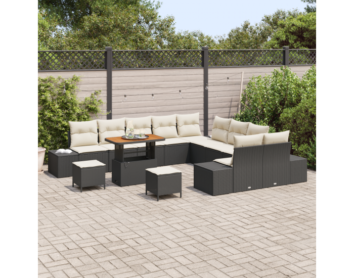 Sonata H 13 частен комплект градински диван с възглавници Черен Полиратан Акация