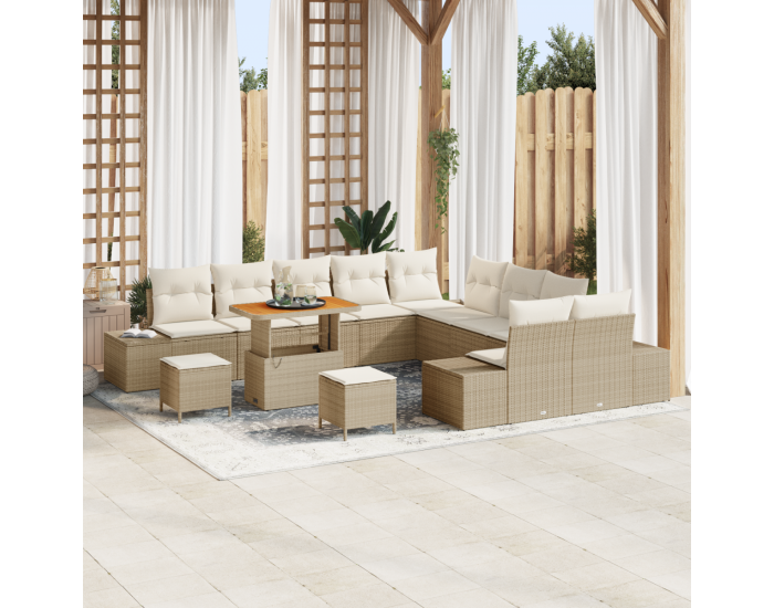 Комплект градински дивани Sonata H с възглавници Бежов Полиротан Акация