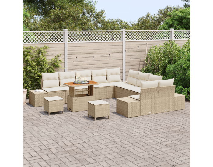 Комплект градински дивани Sonata H с възглавници Бежов Полиротан Акация