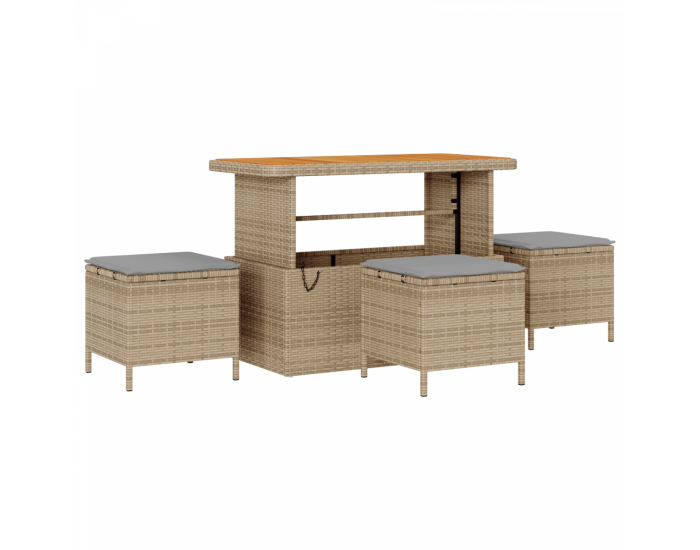 Комплект градински диван Sonata H от 14 части с възглавници Бежов Полиратан Акация