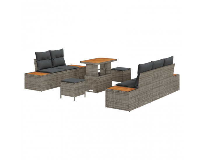8 части градински диван комплект с възглавници сив полиратан