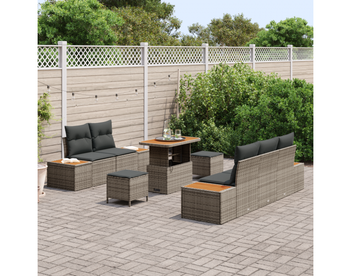 8 части градински диван комплект с възглавници сив полиратан