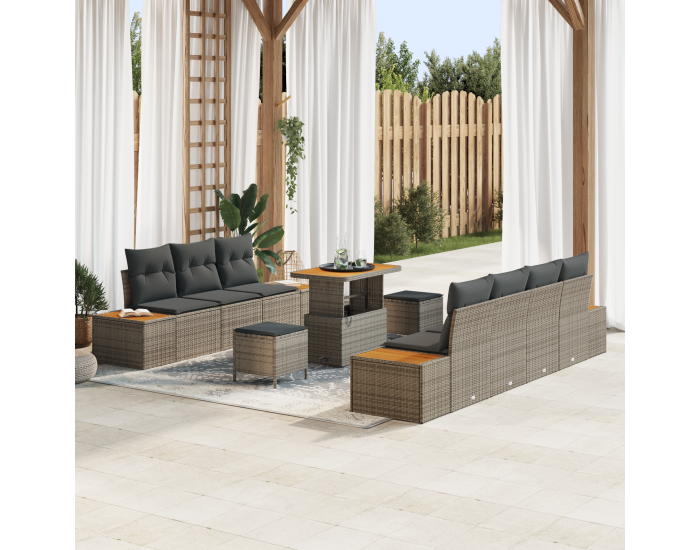 Sonata H 10-частен комплект градински диван с възглавници сиво полиестерен ратан