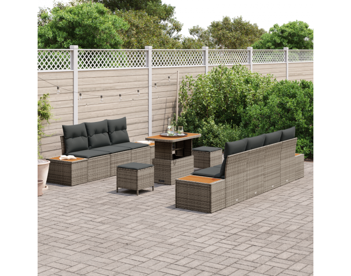 Sonata H 10-частен комплект градински диван с възглавници сиво полиестерен ратан