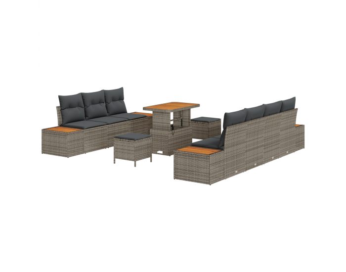 Sonata H 10-частен комплект градински диван с възглавници сиво полиестерен ратан