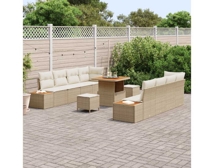 Sonata H 11-частен комплект градински диван с възглавници бежов полиратан акация