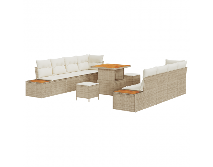 Sonata H 11-частен комплект градински диван с възглавници бежов полиратан акация