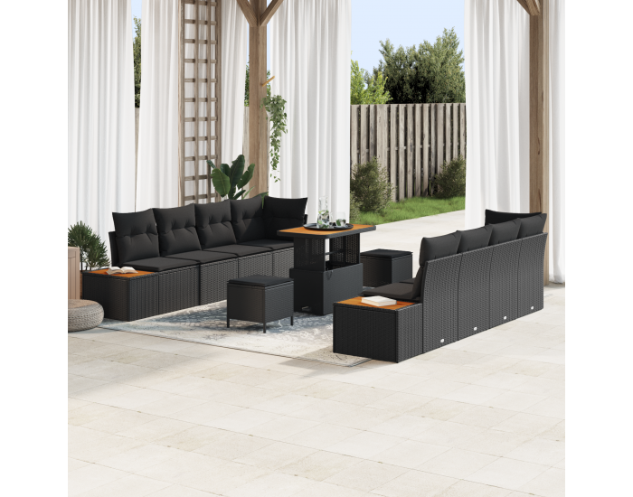 Sonata H 11 части градински диван с възглавници черен полиратан