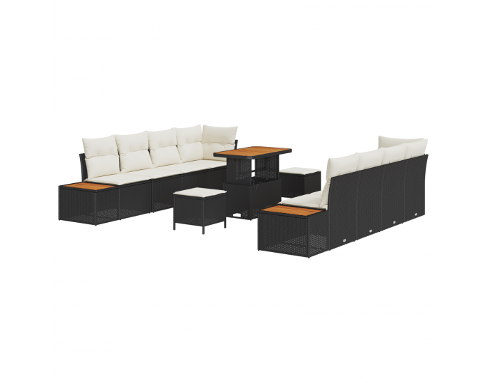 Sonata H 11 капков градински диван с възглавници черен полиратан