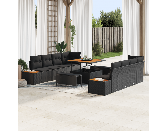 Sonata H 11 Частен комплект градински диван с възглавници черен полиротан акация