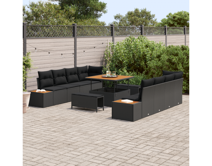 Sonata H 11 Частен комплект градински диван с възглавници черен полиротан акация