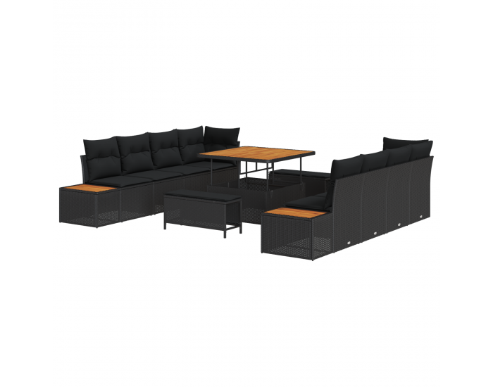 Sonata H 11 Частен комплект градински диван с възглавници черен полиротан акация