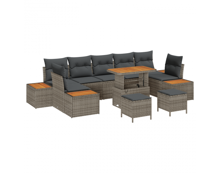 Sonata H 10-частов комплект градински дивани с възглавници Сиво Полиратан Акация