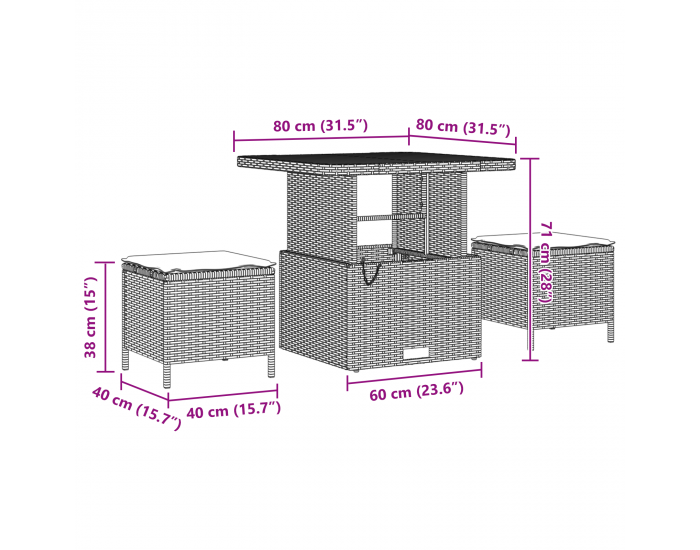 Sonata H 12 Piece Garden Sofa Set with Cushions Grey Poly Rattan Acacia