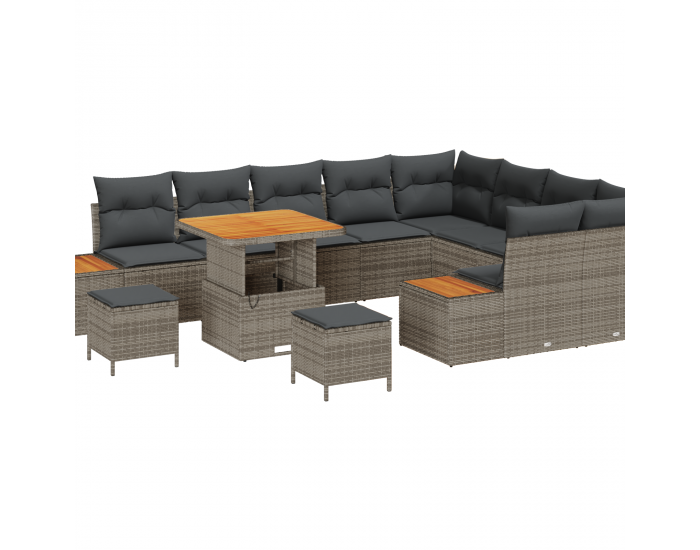Sonata H 12 Piece Garden Sofa Set with Cushions Grey Poly Rattan Acacia