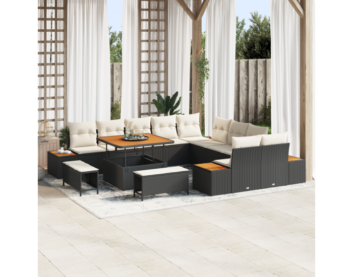 Sonata H 13 Частен комплект градински диван с възглавници Черен Полиратан