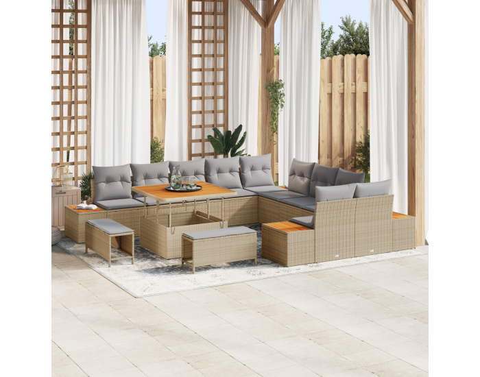 Sonata H 13 частен комплект диван за градина с възглавници бежов полиратан акация