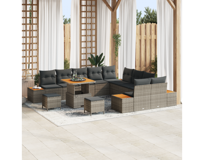 Sonata H 13 Часов Комплект Градински Диван с Възглавници Сив Полиратан Акация