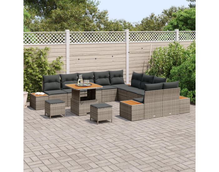 Sonata H 13 Часов Комплект Градински Диван с Възглавници Сив Полиратан Акация