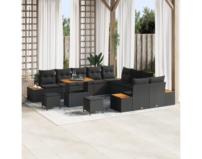 Sonata H 13 части градинско канапе с възглавници черен полиратан