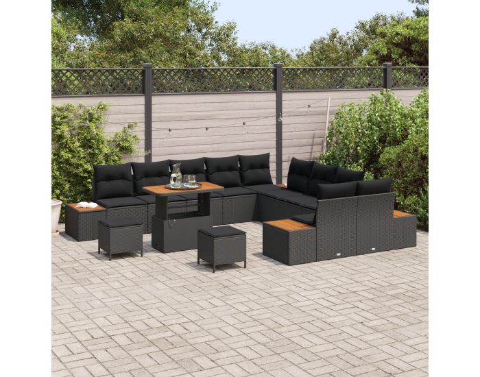 Sonata H 13 части градинско канапе с възглавници черен полиратан