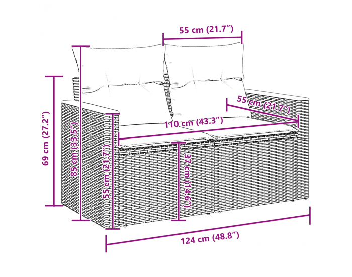 Sonata H 13 части градински диван комплект с възглавници черен полиестерен ратан акация
