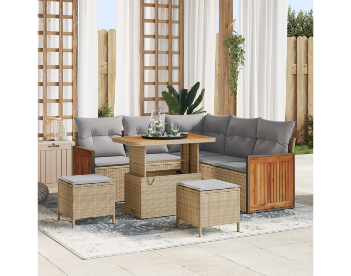 8 частен градински комплект софи с възглавници бежов полиратан акация