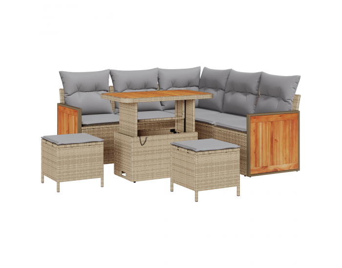 8 частен градински комплект софи с възглавници бежов полиратан акация