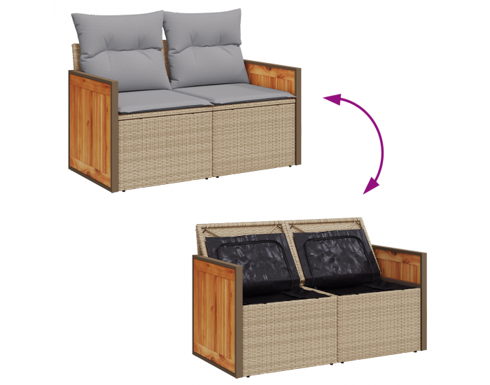 8 частен градински комплект софи с възглавници бежов полиратан акация