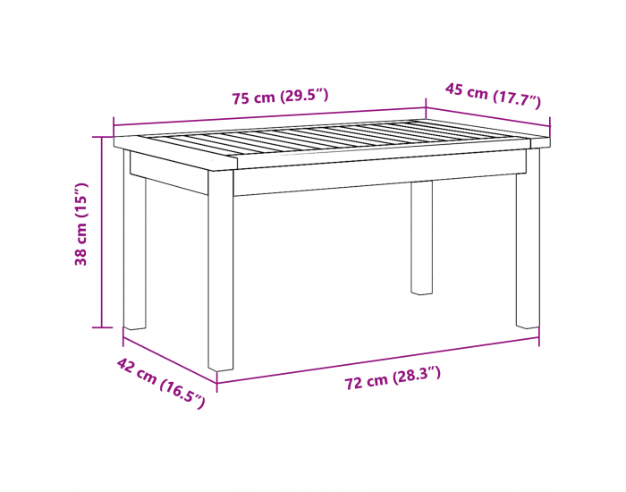 Sonata H Маса за кафе 75x40x38 см Масивна дървесина акация
