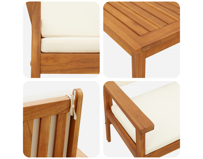 Sonata H 4 Часовен комплект градински диван с възглавници от масивна акациева дървесина