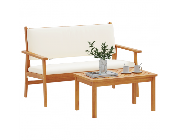 Sonata H 4 Часовен комплект градински диван с възглавници от масивна акациева дървесина