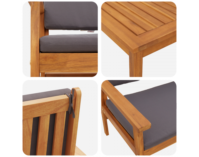 Sonata H 4-членен комплект градински диван с възглавници от масивна акациева дървесина