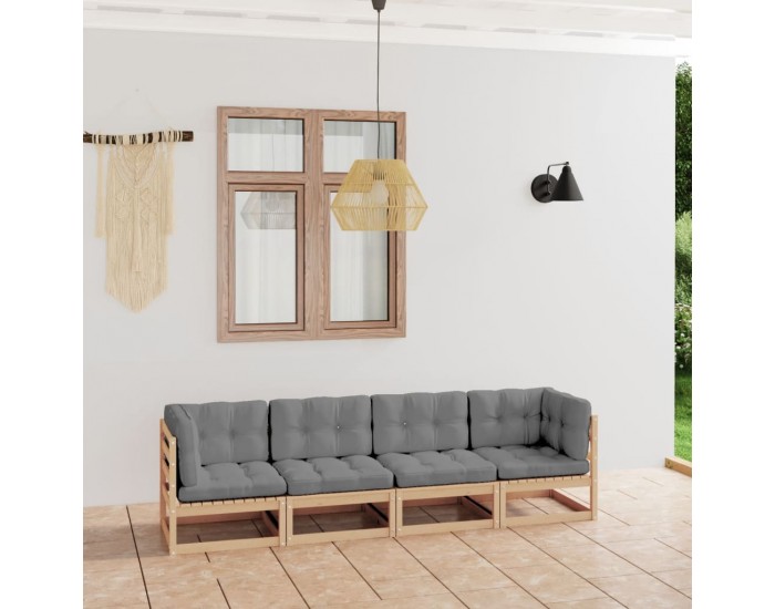 Sonata H 4-местен градински диван с възглавници, борово дърво масив