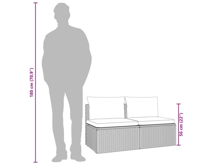 Sonata H 2-местен градински диван с възглавници, сив, полиратан