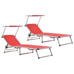 312459 Sonata H Folding Sun Loungers with Roof 2 pcs Aluminium&Textilene Red - Sonata H