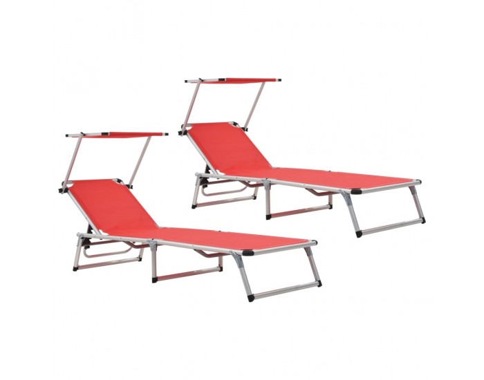 312459 Sonata H Folding Sun Loungers with Roof 2 pcs Aluminium&Textilene Red