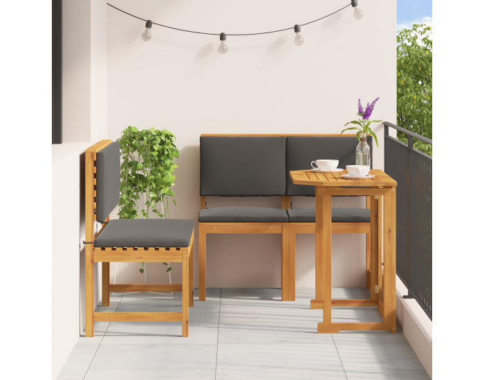 Sonata H 4 Членен Градински Комплект с Възглавници от Масивна Акациева Дървесина