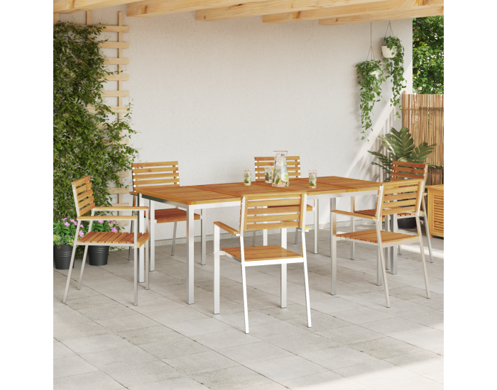 Комплект за хранене в градината на Sonata H с 7 части от масивно акациево дърво