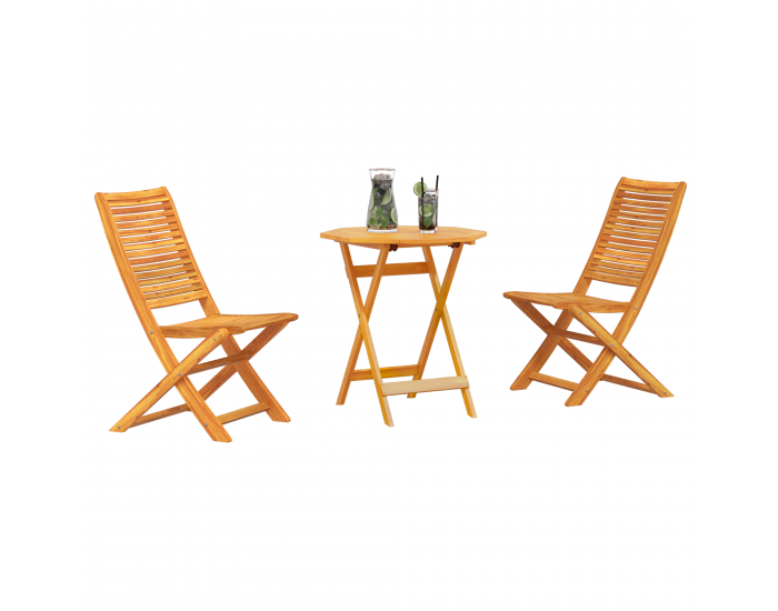 Sonata H 3 Часова Сгъваема Бистро Комплект от Масивна Акациева Дървесина