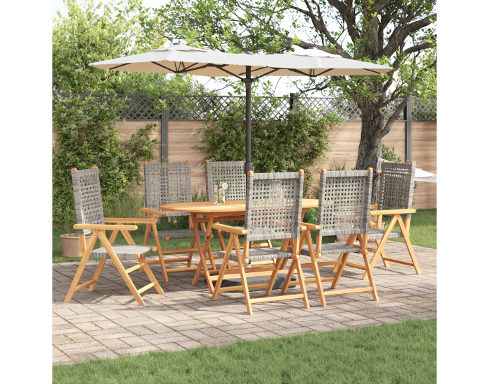 Sonata H 7-Частен комплект за градинско хранене в сиво, от масивна акациева дървесина и полиротан